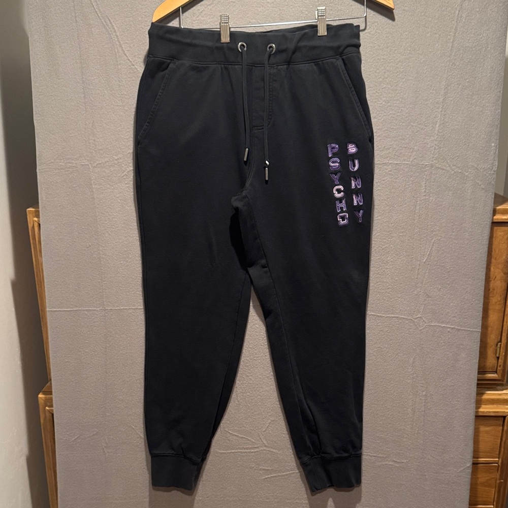 Psycho Bunny Black Joggers with Purple Logo